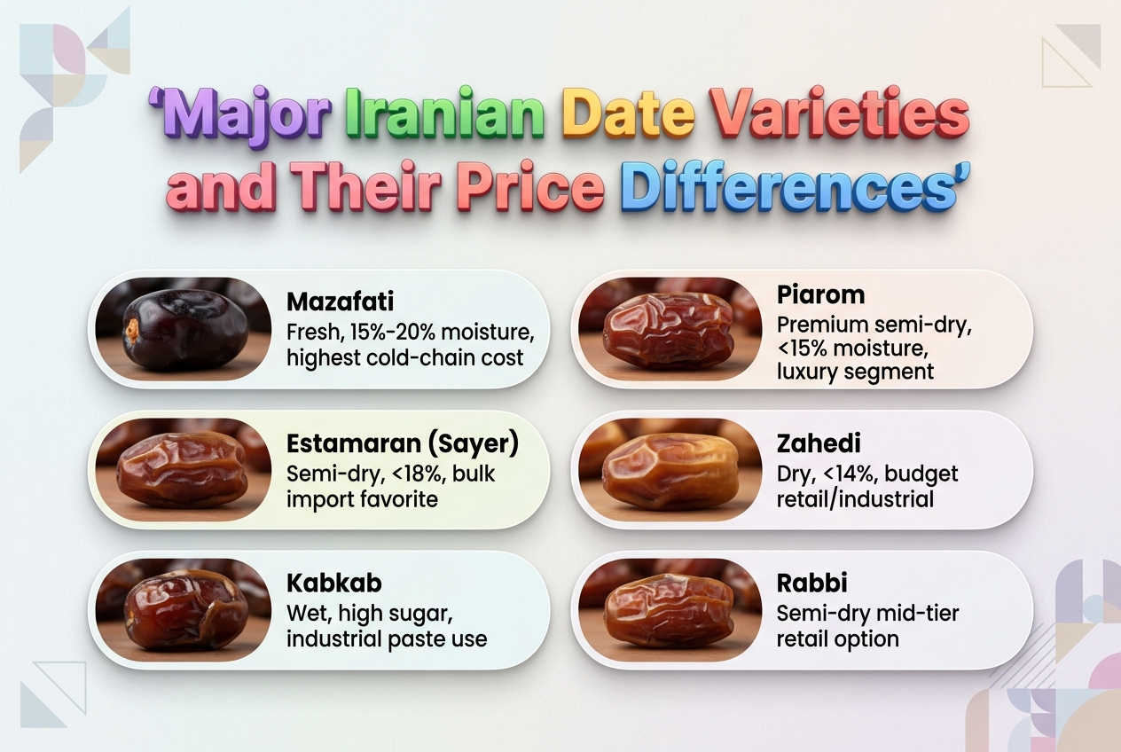 Major Iranian Date Varieties and Their Price Differences