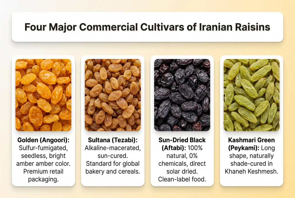 four major commercial cultivars of iranian raisins