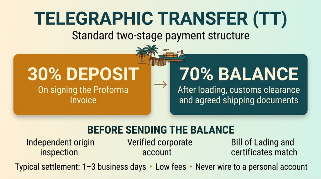 telegraphic transfer in payment methods of importing iranian dates